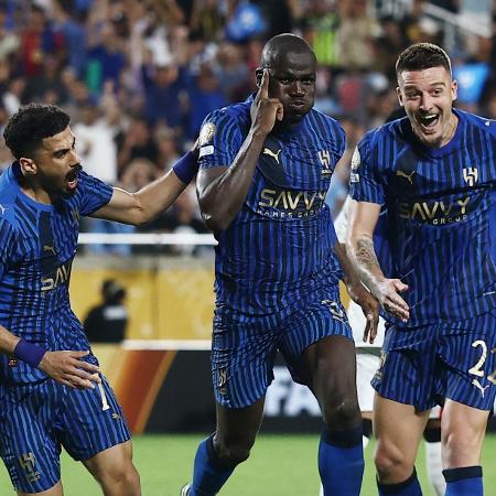 Koulibaly, do Al-Hilal, comemora gol sobre o Manchester City, no Mundial Koulibaly, do Al-Hilal, comemora gol sobre o Manchester City, no Mundial