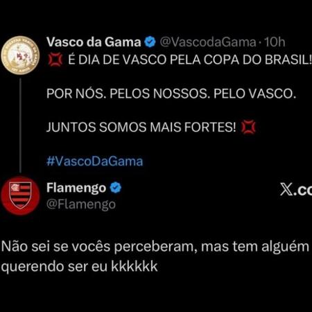 Flamengo comentou em postagem do perfil oficial do Vasco provocando rival por utilizar frase comumente usada pelo Rubro-Negro: