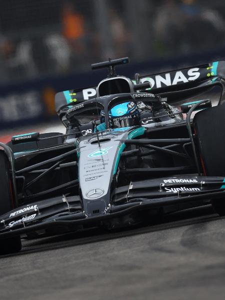 George Russell, da Mercedes, durante treino livre do GP de Singapura