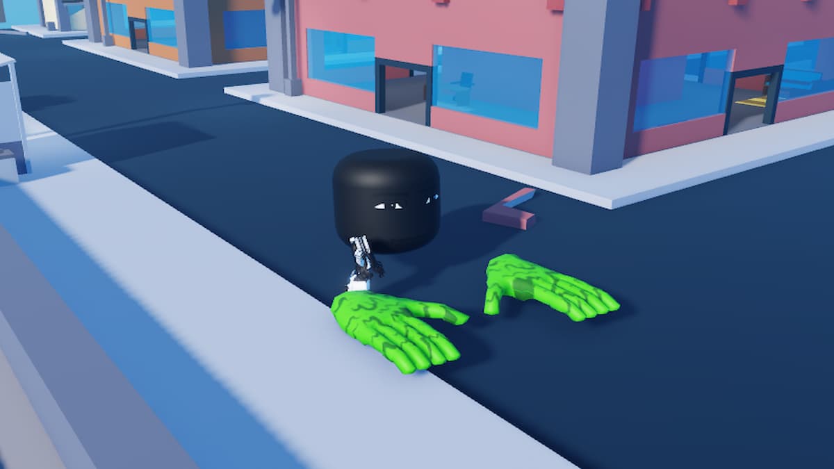 Roblox Smashy Hands A Black Face With Green Hands Floating In City