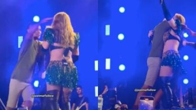 Susto! Fã invade palco e abraça Joelma e Luísa Sonza em show