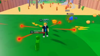 Roblox Noob Target Simulator On Grass Desert Behind Shooting Projectitles At Green Zombies