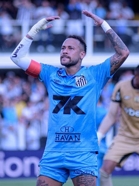 Neymar chama a torcida durante jogo do Santos contra o Botafogo, pelo Brasileirão Neymar chama a torcida durante jogo do Santos contra o Botafogo, pelo Brasileirão