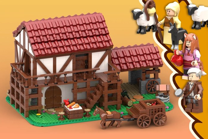 Set LEGO de Spice & Wolf com personagens e ambiente medieval Set LEGO de Spice & Wolf
