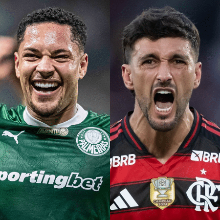 Vitor Roque, do Palmeiras, e Arrascaeta, do Flamengo